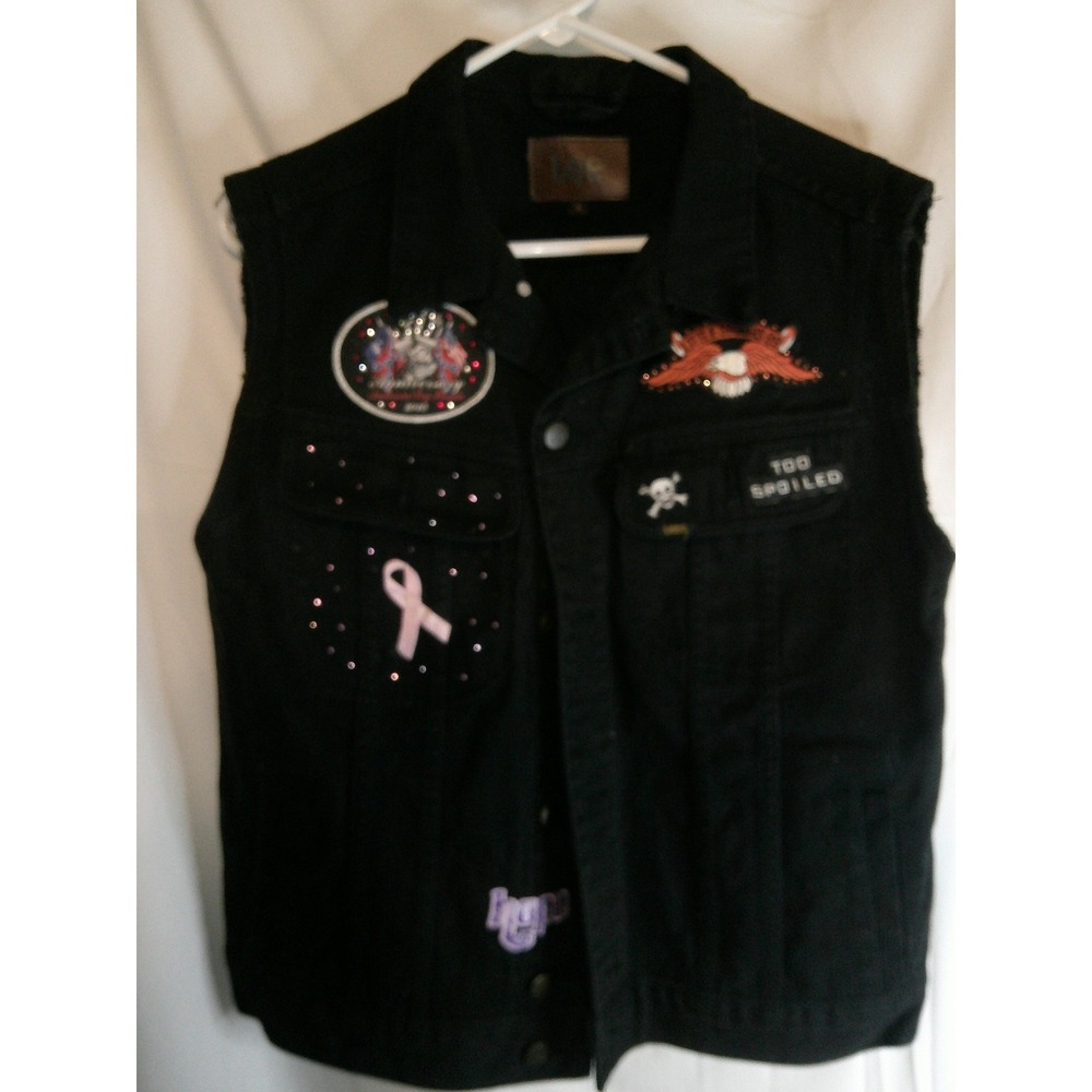 Lee Denim Vest Patches Embellished Sleeveless Biker Motorcycle‎ Vest Small